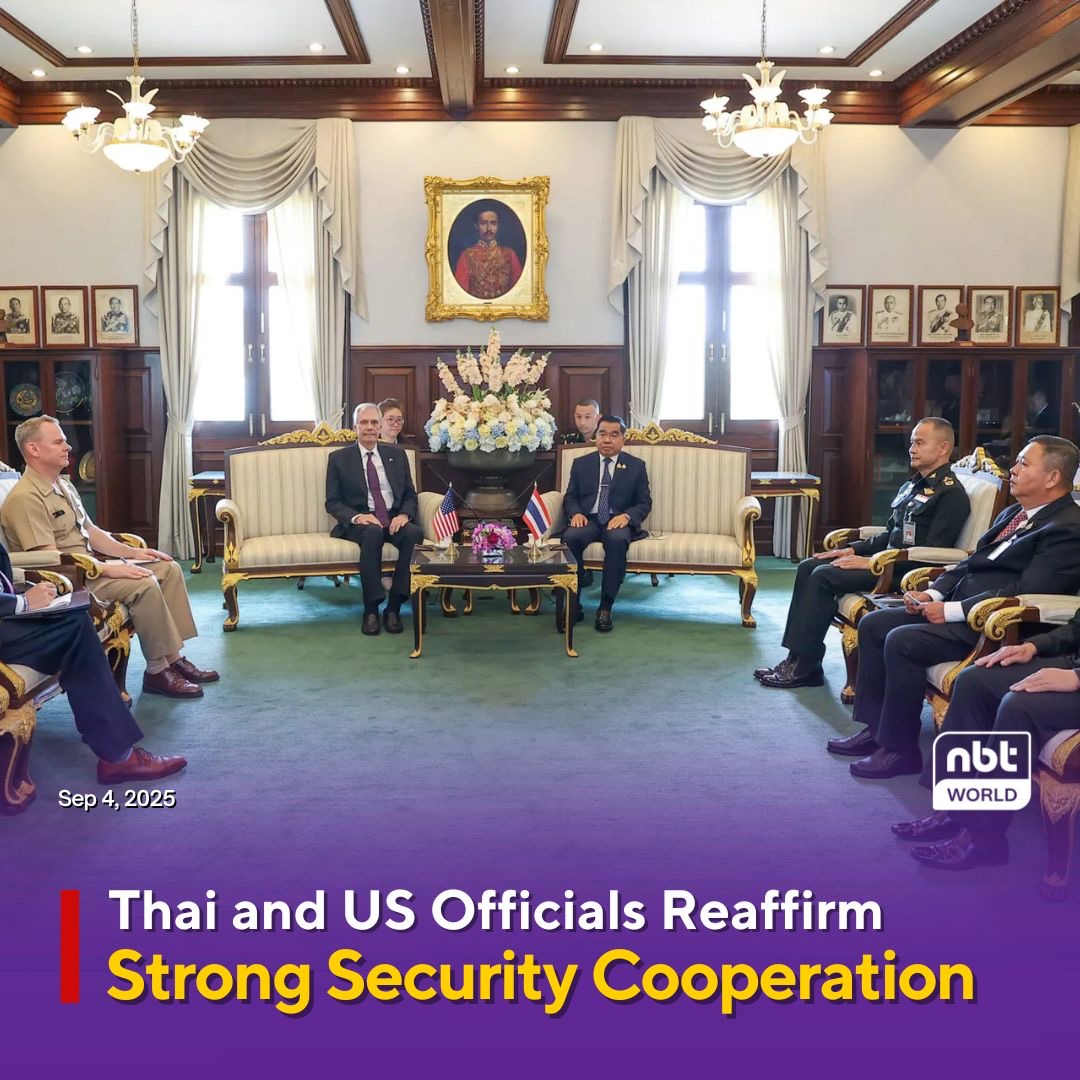 NBTWORLDNews's tweet image. Deputy Minister of Defence General Nattaphon Narkphanit has welcomed the U.S. Ambassador to Thailand, Robert F. Godec, for a courtesy call.

See more: Facebook.com/nbtworld

#NBTWorld #ThaiUSRelations #SecurityCooperation #ความสัมพันธ์ไทยสหรัฐ #ความมั่นคง #กระทรวงกลาโหม