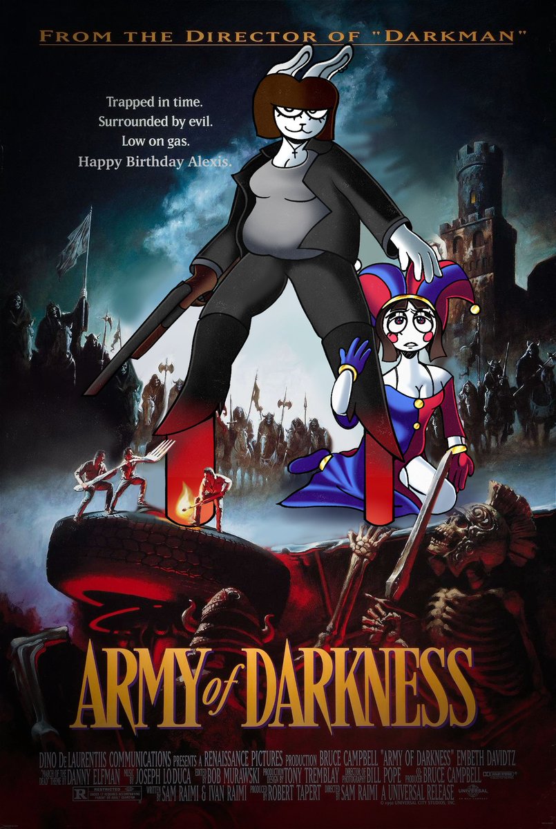 Ghostfaceoo's tweet image. drew over the army of darkness poster with @2cool4uplay’s selfship 

happy birthday!!