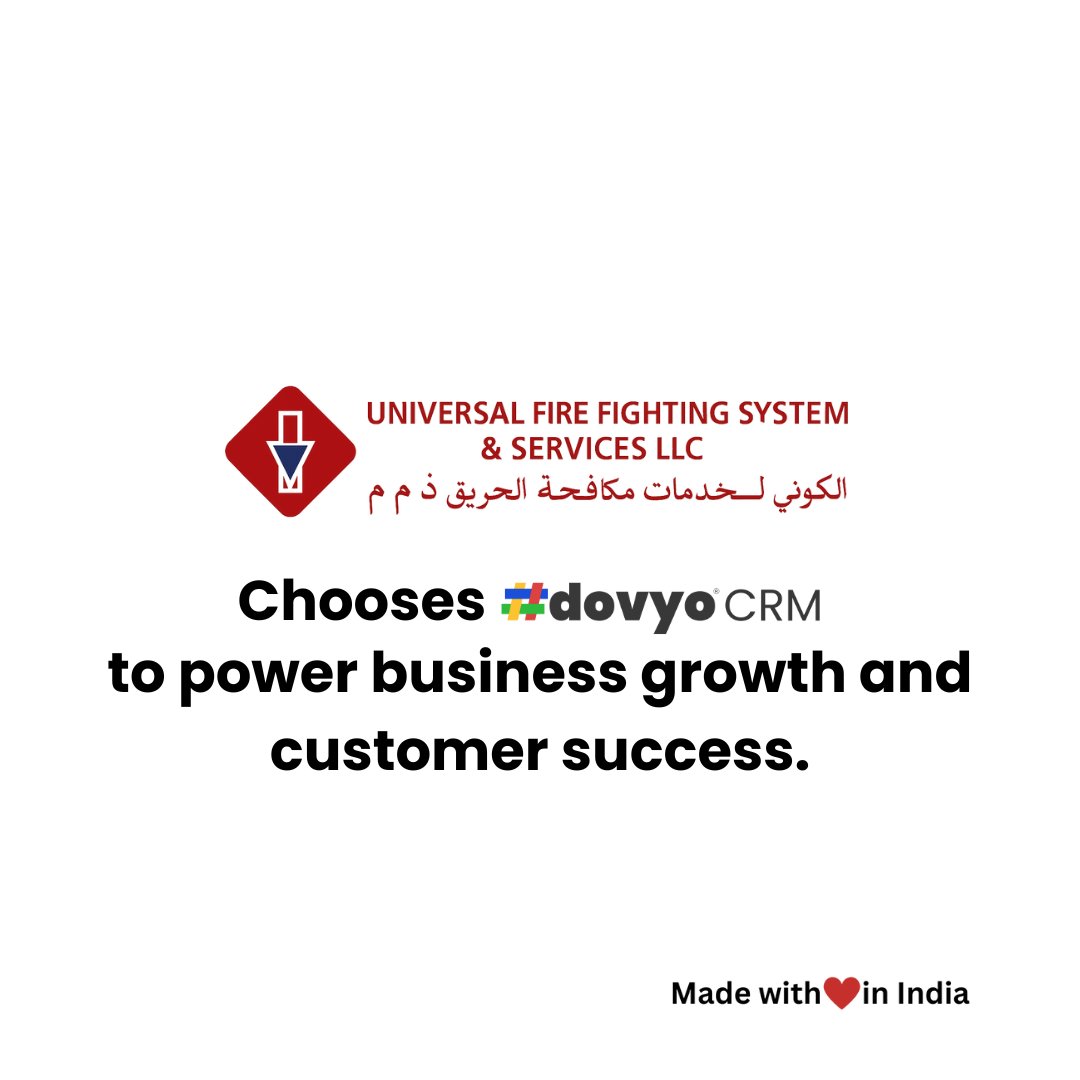 dovyotech's tweet image. Universal Fire Fighting System &amp;amp; Services  hands with #dovyo CRM to elevate customer relationship management, streamline operations, and drive business growth #dovyoCRM, #CRMforbusiness #businessgrowth, #successtogether, #CRM. hashdovyo.com