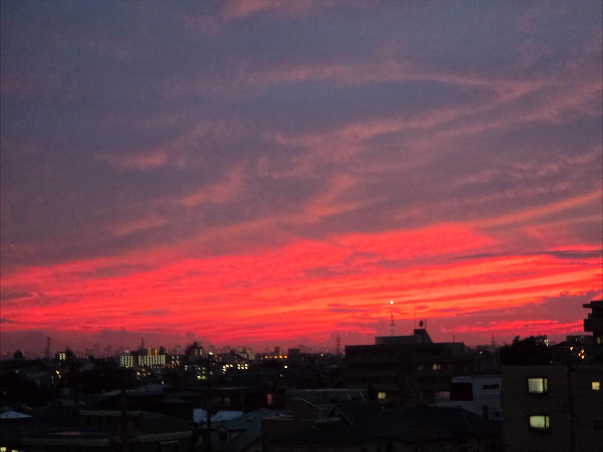 mypl_funabashi's tweet image. 今日は久しぶりの雨☔
厳しい暑さが和らぎますね😊

先日、西船橋高台の空が真っ赤に染まっていたので思わず写真をパシャリ📸秋を感じました🍁
ちなみに、一番星みたいに光っているのはスカイツリーです✨️