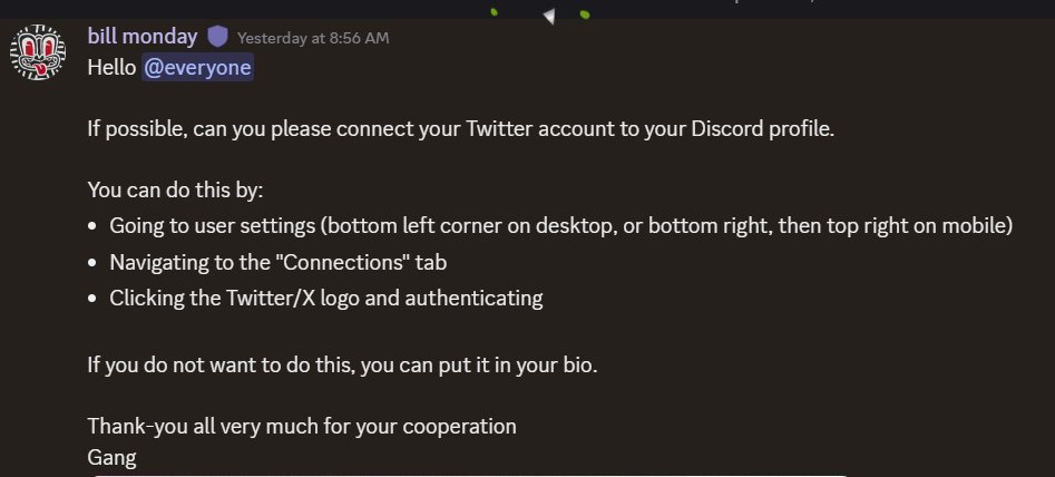 👉thông báo mới từ Dev <a href="/monad/">Monad</a>, ai chưa kết nối thì vào kết nối X vào discord nhé
👉Bạn có thể làm điều này bằng cách
- Vào phần cài đặt người dùng
- Điều hướng đến tab Connections (Kết nối)
- Nhấp vào biểu tượng Twitter/X và xác thực
discord.gg/monad