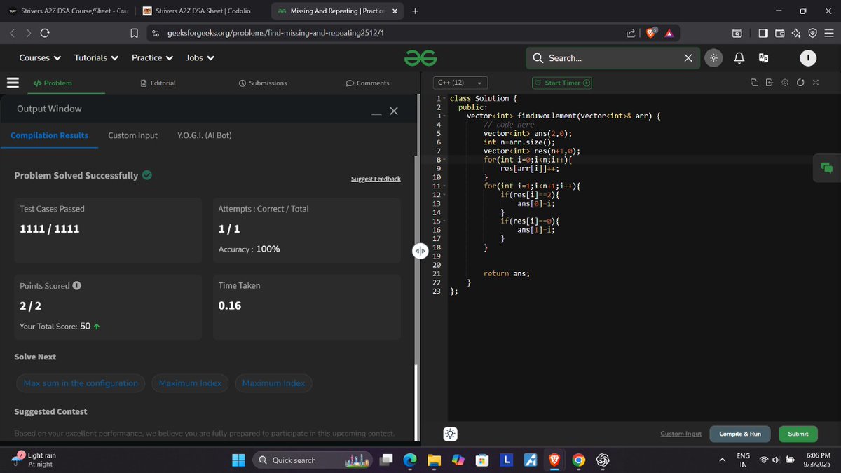 sahu_ipesh's tweet image. Day 13 of #100daysofcode 

-&amp;gt;Solved &quot;Missing and Repeating&quot; problem on GFG .
-&amp;gt; Revised some JavaScript topics.

#webdev #dsa #buildinpublic