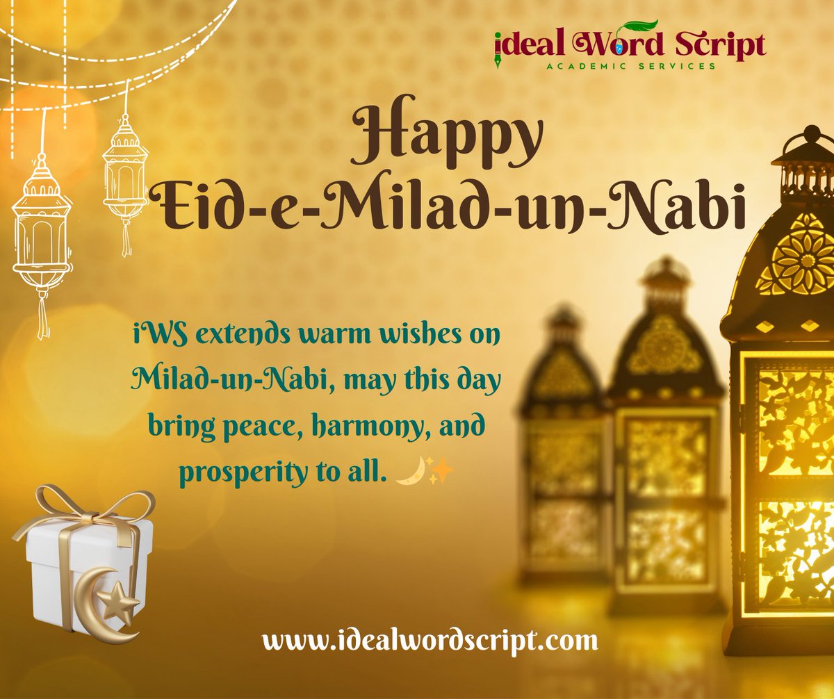 IScript57741's tweet image. iWS wishes you peace 🌙, harmony 🤝, and prosperity ✨ on Milad-un-Nabi.

📞 Call: +91-9363533424 | 🌐 idealwordscript.com