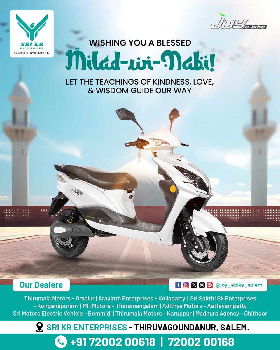 joyebikesalem's tweet image. 🌙Let the teachings of kindness, love, and wisdom guide our way. 

Wishing you a blessed Milad-un-Nabi!

📍Location: Salem

🔗joyebike.com/store/sri-kr-e…

📞7200200618, 7200200168

Follow @joyebikesalem 

#Joyebikesalem #MiladUnNabi #PeaceAndKindness #WisdomAndFaith #BlessingsForAll