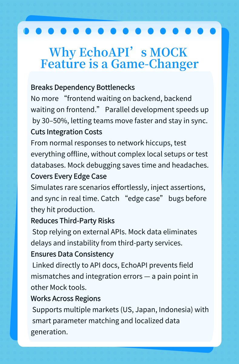 EchoAPIteam's tweet image. Discover why EchoAPI’s Mock feature stands out — making testing faster, smoother, and more reliable for developers.
#API #EchoAPI #Mock