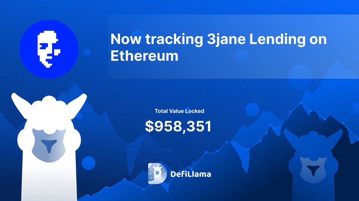 DefiLlamaがEthereumの3Jane Lendingを追跡開始と発表、TVL $958,351