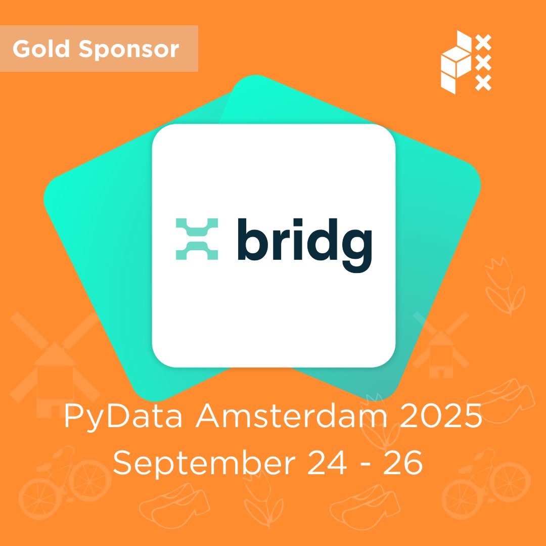 pydataamsterdam's tweet image. Delighted to welcome Bridg as a Gold Sponsor of PyData Amsterdam 2025!

In this milestone 10-year anniversary edition, Bridg joins us in championing the power of data and collaboration as part of the PyData community.

🎫amsterdam.pydata.org/conference