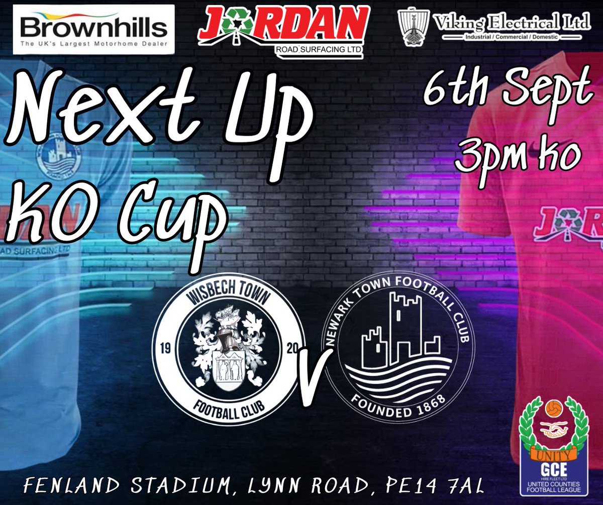 Up next… it’s the KO Cup

We hit the road on the back of Tuesday’s incredible performance. The gaffer and the lads will be looking to continue where they left off. 

Please join us as we head to <a href="/wisbechtownfc/">Wisbech Town FC</a> as we will need all our travelling faithful with us. <a href="/ntfcsupporters/">Newark Town Supporters Club</a>