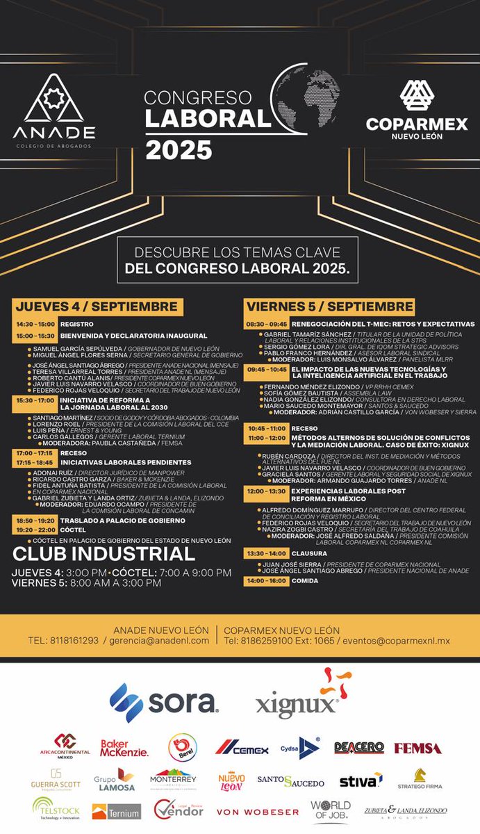 ⏳¡Nos vemos mañana! 

El Congreso Laboral 2025, este 4 y 5 de septiembre, reunirá a autoridades, especialistas y líderes que compartirán su visión y experiencia para marcar la conversación sobre el futuro laboral

Un espacio de diálogo para seguir construyendo el futuro del país