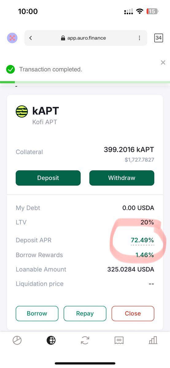 Juicy 72% APR on kAPT from ⁦<a href="/kofi_finance/">Kofi</a>⁩ and ⁦<a href="/AuroFinance_/">Auro Finance</a>⁩ 

Moving my APT bags here