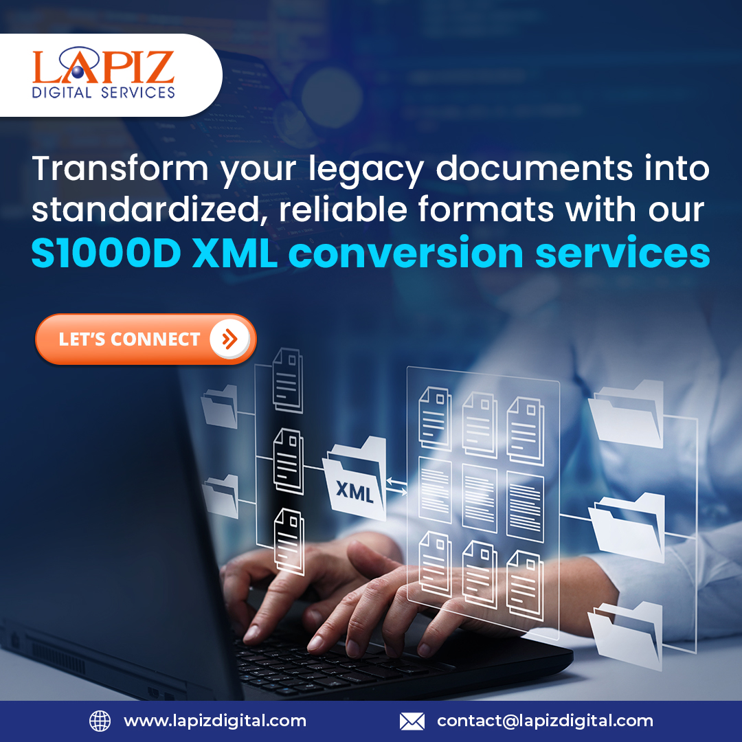 lapizweb's tweet image. Transform your legacy documents into standardized, reliable formats with our #S1000DXMLconversionservices
Let's connect: 🌐 lapizdigital.com/s1000d-xml-con…
#S1000D #XMLConversion #TechnicalPublications #Aerospace #Defense #DataConversion #TechDocs  #TechnicalWriting #Lapizdigitalservices