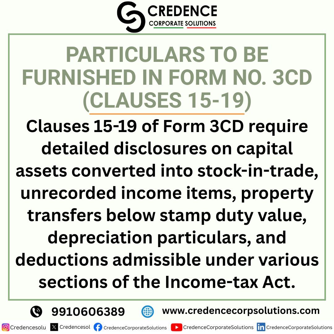 CredenceSol's tweet image. Form 3CD Clauses 15-19 Explained #Form3CD #TaxAudit #IncomeTaxIndia #Clause15to19 #TaxCompliance #TaxAuditReport #ITR