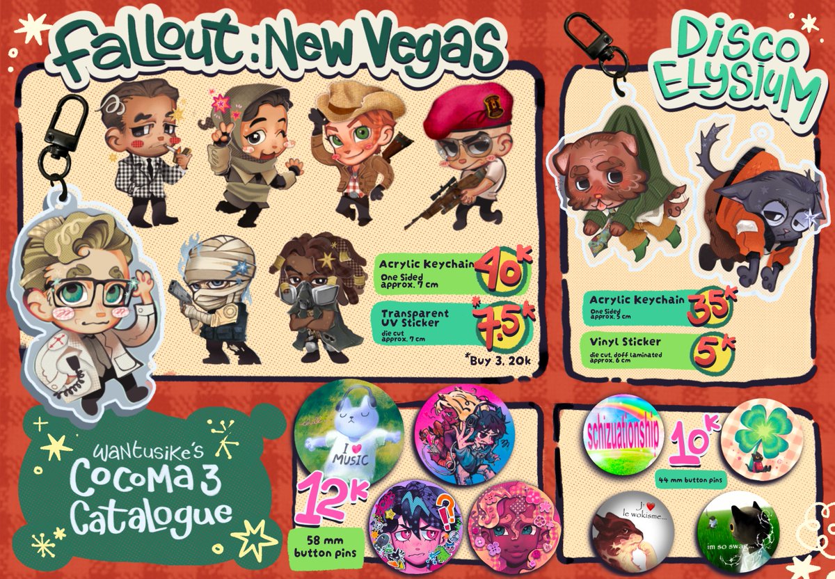 🍀WANTUSIKE’S #COCOMA3CATALOGUE🍀
🔁+🩷 is  appreciated  ^^  

📍Dian Ballroom, Ciputra Mall Grogol, Jakarta 
🗓️13 Sept 2025 @  #COCOMA3 
✳️ OTS ONLY! Booth GANYANG!!! A23 - A24
🌟Fallout: New Vegas, Disco Elysium, Originals