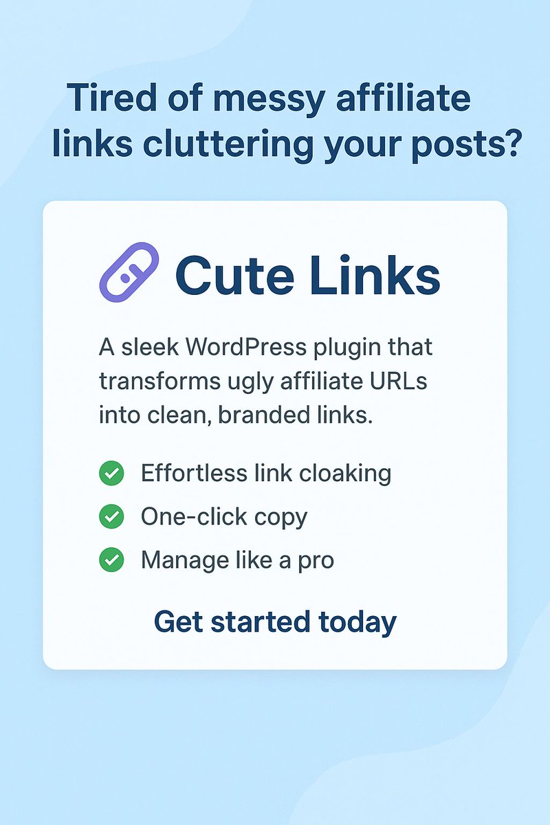 sadhan242's tweet photo. 🚀 Tired of ugly affiliate URLs?
Meet Cute Links – the WordPress plugin that cloaks messy links into clean, branded ones.
✔️ Cloak links easily
✔️ One-click copy
✔️ Manage in WP

👉 Get it free: https://t.co/xFjkpr8LZB https://t.co/kcQCwQDnnA