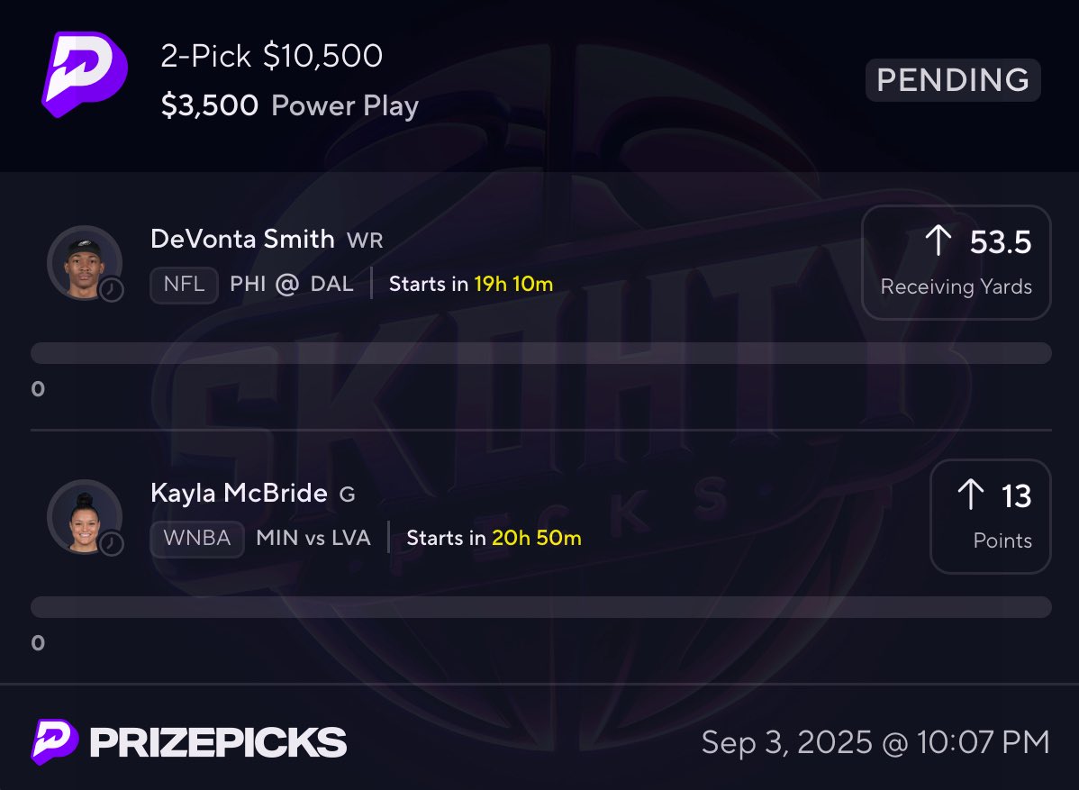 SkohtyDFS's tweet photo. 🦉😴NFL🏈/WNBA 🏀 2 MAN LATE NIGHT LOCK🔒💰if this parlay cashes I will cashapp one person that likes this tweet $200. Must like to enter good luck 🚀 ❤️ if tailing !

 #PrizePicks ⬇️⬇️ #NFL #WNBA https://t.co/ytt07IUfh8