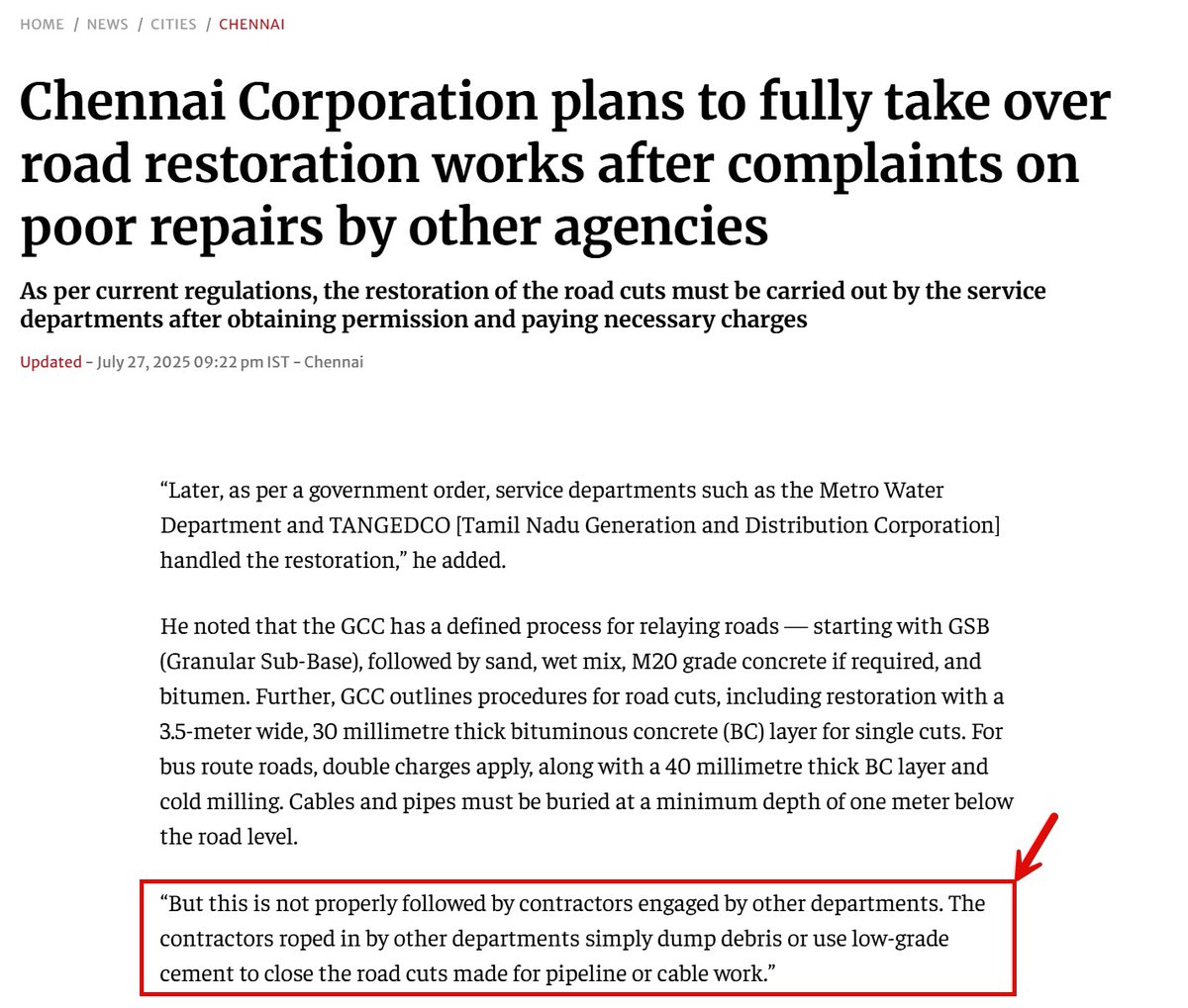 BalajiGopalanCH's tweet image. Retweet:
@CMOTamilnadu @Chief_Secy_TN @tnmaws failed to monitor ZO11 @CHN_Metro_Water works - #NoAction #NoInvestigation #NoAccountability

Most roads suffer due to Improper #CMWSSB #Engineering works.Only 4 possible reasons: #Corruption #Indifference #NoFunds #CluelessOfficials
