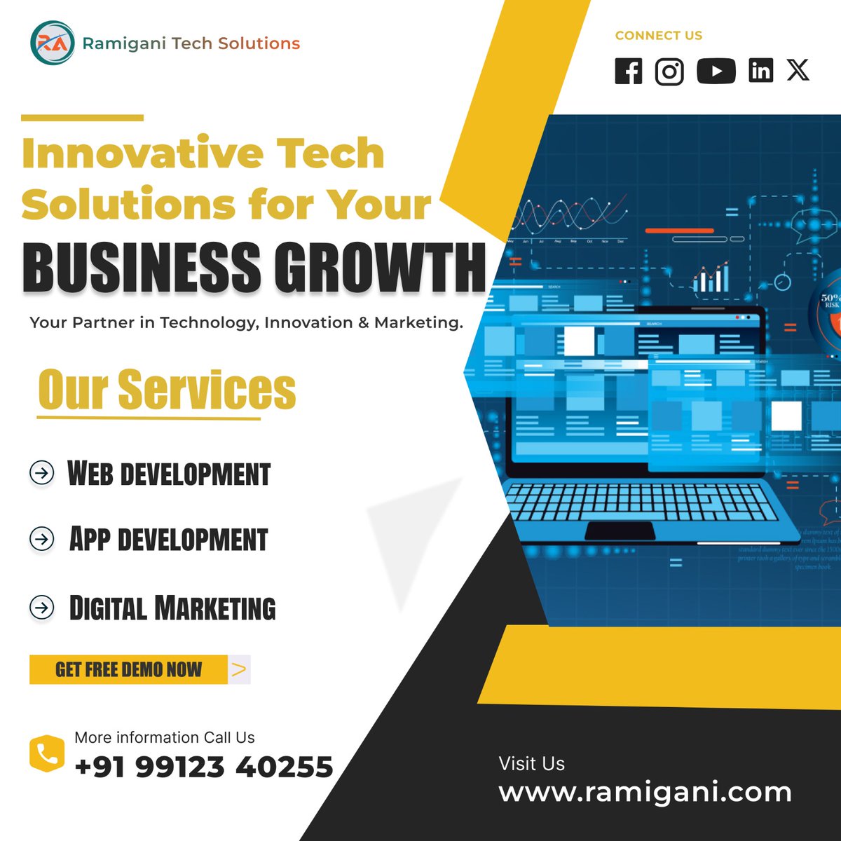 RamiganiTe99276's tweet image. 🚀 Grow your business with Ramigani Tech Solutions Pvt. Ltd. 🌐
We provide:
✅ Web App Development
✅ Mobile App Development
✅ Digital Marketing
📞 +91 99123 40255 | 🌍 ramigani.com
#RamiganiTechSolutions #WebDevelopment #AppDevelopment #DigitalMarketing