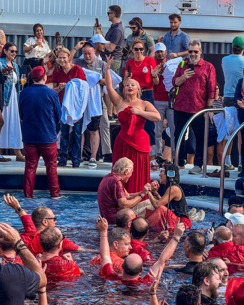 The day I held hands with Richard Branson, after jumping in the pool with all my clothes on ✨

Thankful to be part of a huge day in Virgin Voyages history. 🛳️