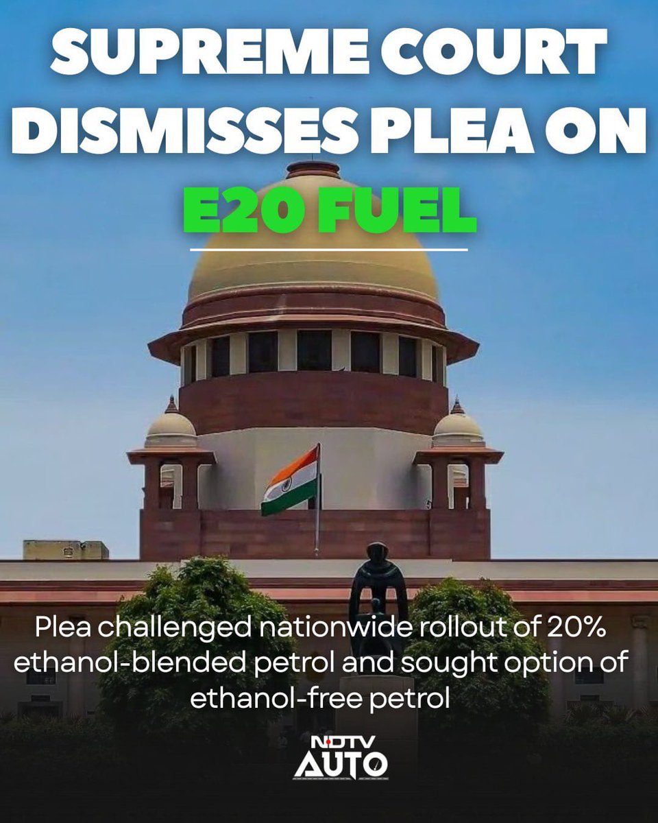 Raosahab217's tweet image. PIL खारिज कर Supreme Court ने संदेश दिया पर्यावरण संरक्षण सर्वोच्च प्राथमिकता। अब #E20 fuel rollout होगा तेज, E0 petrol की मांग ठुकराई गई।  #Ethanol