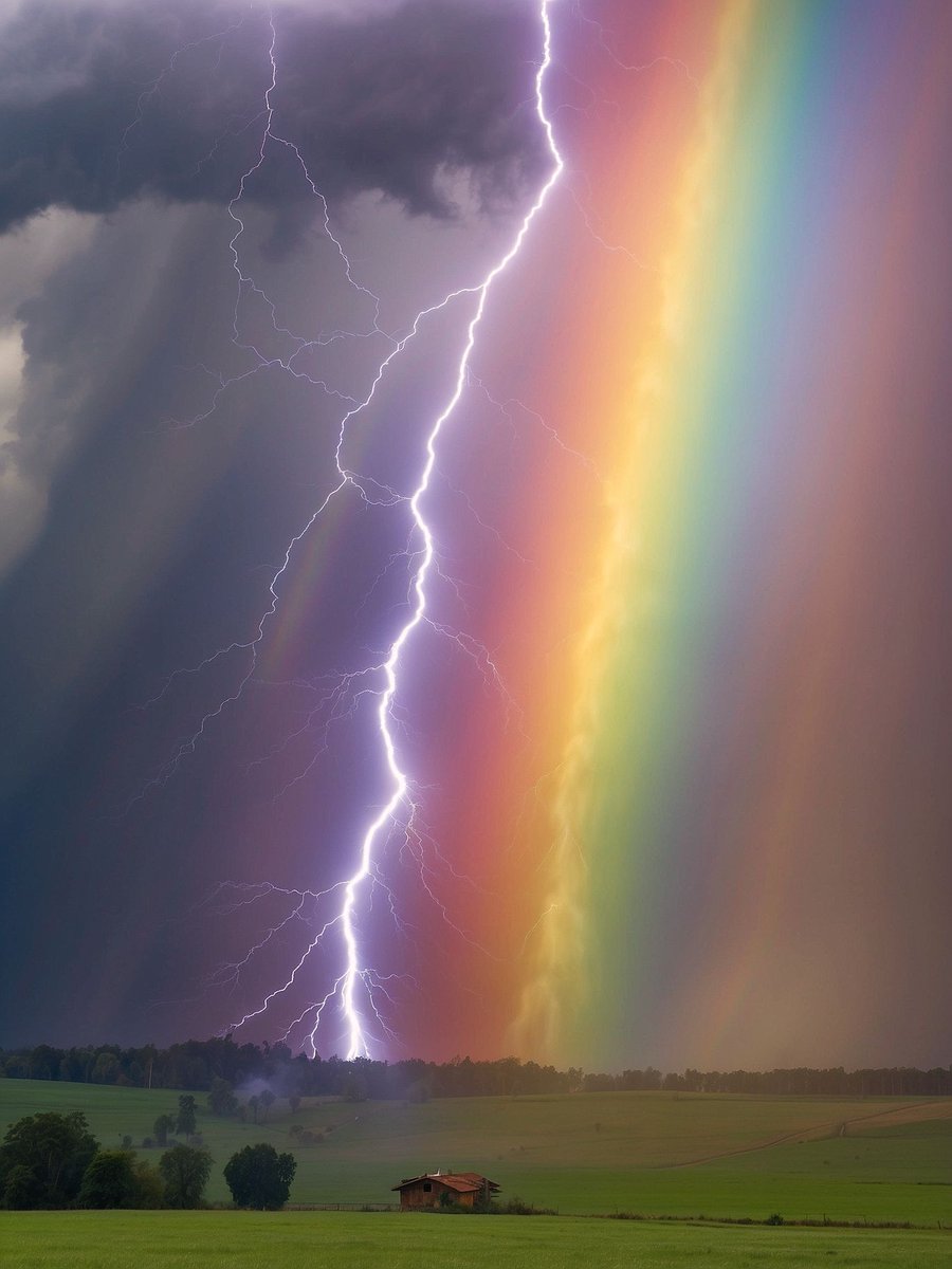 Rainbow and lightning met in California ˜