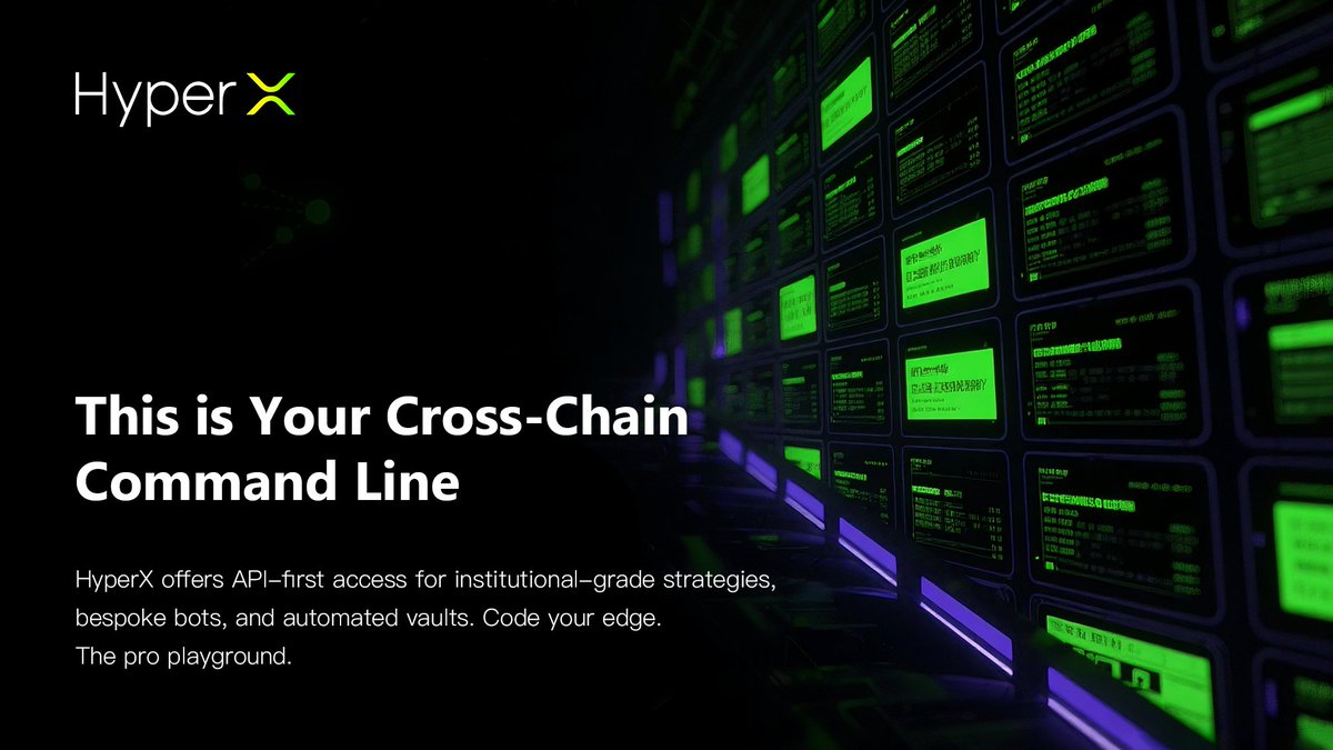 This is Your Cross-Chain Command Line.
HyperX offers API-first access for institutional-grade strategies, bespoke bots, and automated vaults. Code your edge.
The pro playground.
#HyperX #APIforAlpha #InstitutionalDeFi #TradingAutomation #CodeYourEdge #ProAPI