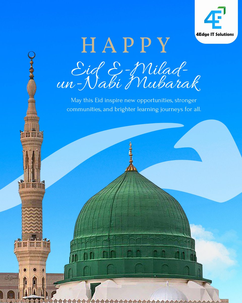 4Edge_IT's tweet image. Eid E-Milad-un-Nabi Mubarak ✨🌙
On this blessed occasion, we reflect on the values of knowledge, compassion, and progress — principles that guide us not just in life, but in the way we build solutions for the future.
#EidEMiladUnNabi #4EdgeITSolutions #LearningWithPurpose