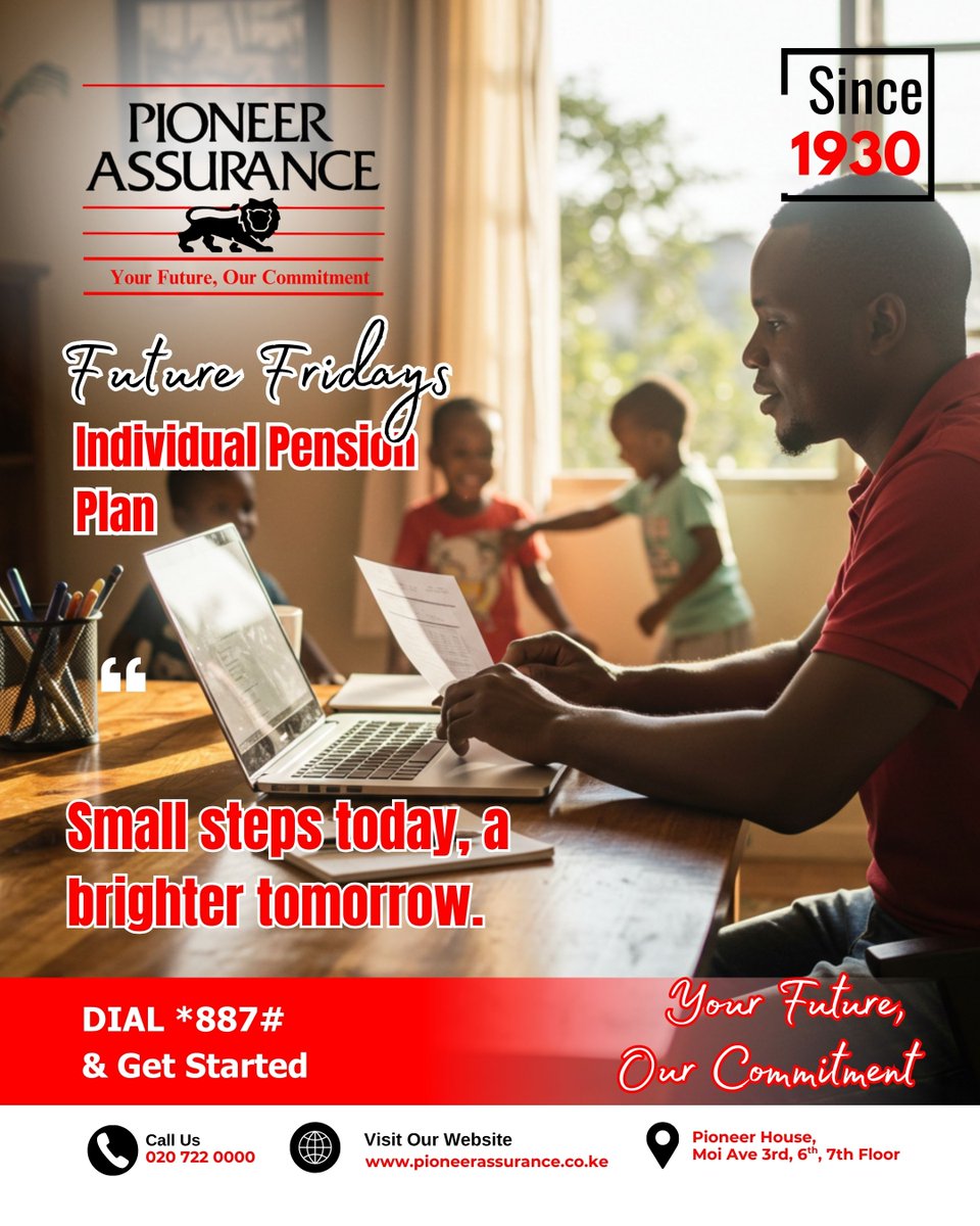 PioneerKenya's tweet photo. Good morning & happy Friday! 🌟
Fridays are for fresh reflections and future goals. With Pioneer’s Individual Pension Plan, every small step you take today builds a brighter, worry-free tomorrow. ✨
#FutureFridays #PioneerIPP #YourFutureOurCommitment https://t.co/hA9s0Jiuy1