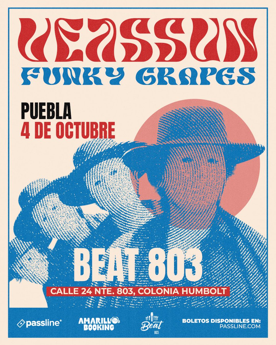 Pueblaaaaaa, nos vemos el 4 de octubre para una gran fiesta 🪩
Acompañados de los únicos e inigualables Funky Grapes ❤️
La pregunta es ¿te lo vas a perder? 🫵🏼

Boletos disponibles en:
passline.com/eventos/veassu…