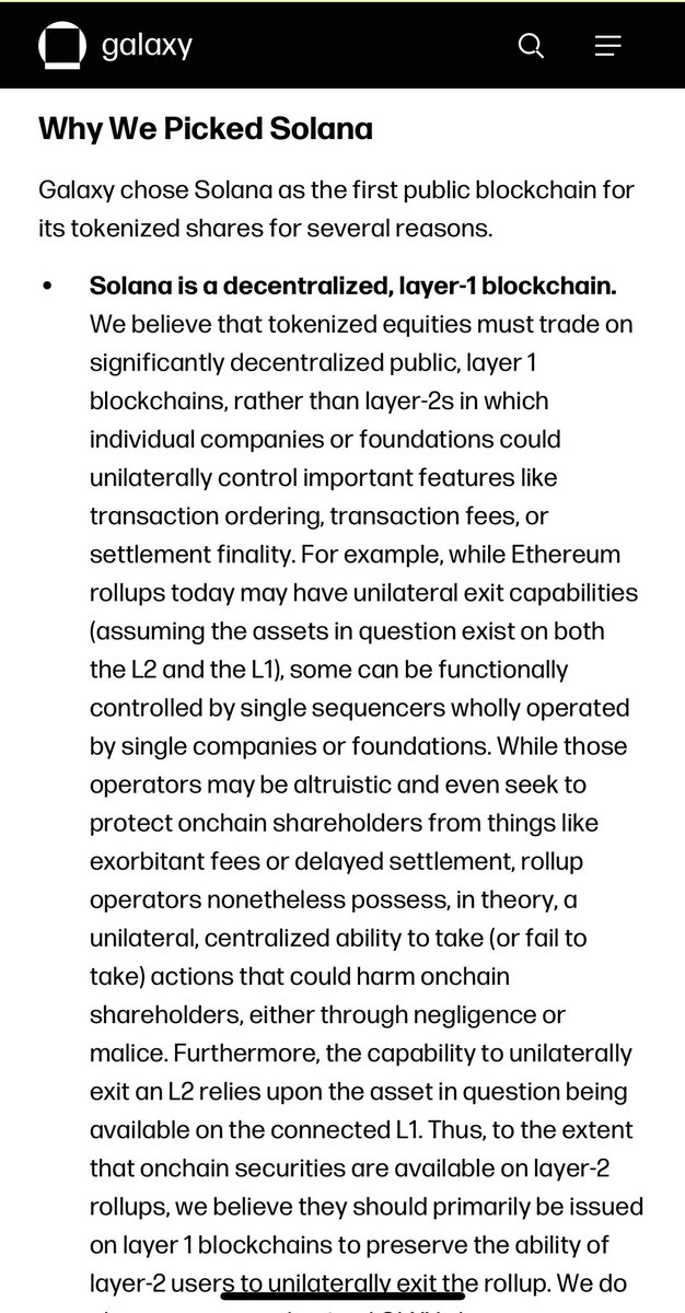 Screenshot of Why We Picked Solana section from Galaxy white paper