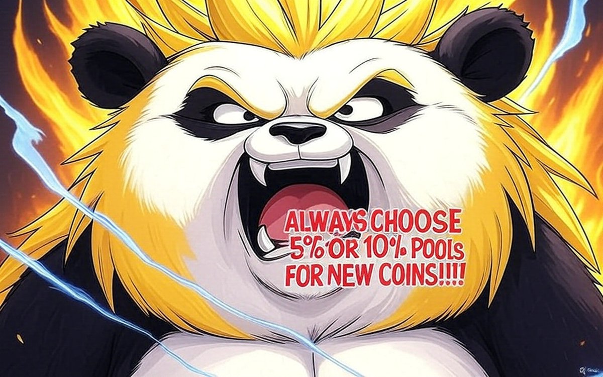 Angry panda yelling to always choose 5% or 10% pools for new coins