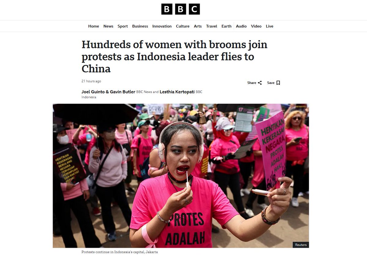 BrianJBerletic's tweet photo. 🇺🇸🇮🇩 How the West promotes regime change in other countries: British state media promotes US-backed unrest in Indonesia

It claims:

"Hundreds of women wearing pink and wielding broomsticks marched to parliament in Indonesia's capital on Wednesday to protest against police abuses and wasteful government spending." 

Wearing matching shirts, professionally printed signs (which all cost money), the "Alianai Perempuan Indonesia" (Indonesian Women's Alliance or IWA) is one of many US-European funded groups promoting the protests and literally mobilizing bodies to fill up the streets. 

The BBC also cites "Amnesty International Indonesia," well-known to be funded by US-European governments as well as Western private foundations like George Soros' Open Society. 

NONE of this is mentioned in the BBC article in a deliberate attempt to pass the protests off as "organic" and "grassroots." 

IWA signs joint statements along other CONFIRMED US NED funded fronts like Konde,  the Indonesian Legal Aid Foundation, and even US-funded fronts outside Indonesia including those involved in US-backed unrest here in Thailand. 

Konde - which admits on its own website it is US gov funded, promotes IWA- and other US-funded fronts promote Konde - it is a giant self-referential circle of interference and sedition. 

This - not "grassroots action" - is how the US and Europe fill the information space of a targeted nation, create trends and sociopolitical waves that drawn in many unwitting well-intentioned people, physically destabilize, and have even destroyed entire countries this 21st  century. 

‼️Information space IS a national security domain.

‼️It must be defended as well as a nation's airspace, land borders, and shores. 

‼️Foreign-funded fronts targeting a sovereign nation's information space in the 21st century is no different than an enemy aircraft flying overhead, a boat placing sabotage teams on a nation's shores, or infiltrators crossing at land borders. 

‼️Failure to protect a nation's information space from invasion from foreign activity is like leaving your borders unguarded, your airspace undefended, and your shores open for anyone to land and do as they please.