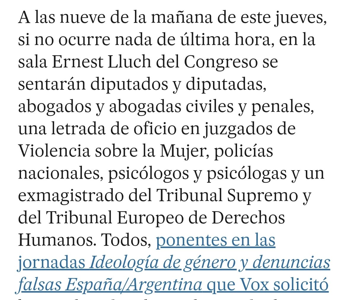 Las jornadas de Vox sobre "ideología de género" y "denuncias falsas" en el Congreso —a las que PP y PSOE dieron luz verde— es dentro de un ratito. Leed bien, prestad atención, a quiénes son las y los ponentes. elpais.com/sociedad/2025-…