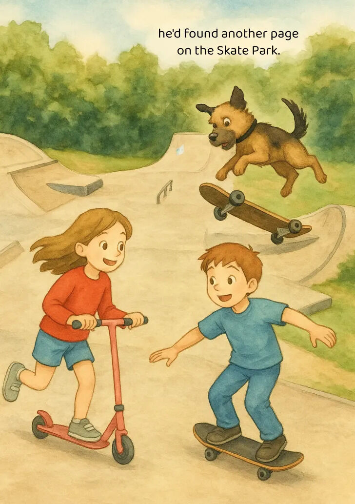 Skateboards and stories: even Bradford-on-Avon Skate Park makes an appearance. Patch has some skateboard skills!