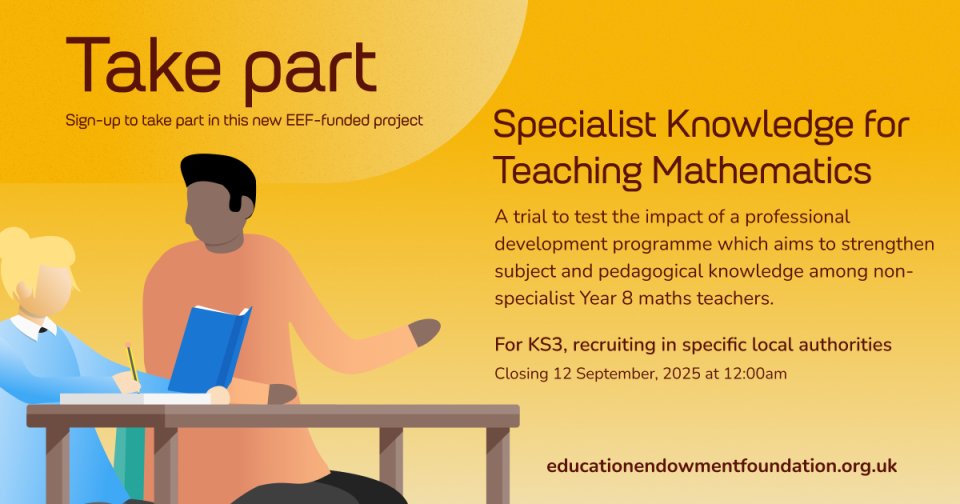 EducEndowFoundn's tweet image. Teaching Year 8 maths this year but didn’t train in it? 📘

Join @NCETM&apos;s Specialist Knowledge for Teaching Mathematics trial:

💪 Strengthen subject knowledge
⏫ Boost curriculum understanding

⚡ Spaces are limited — sign up for your fully-funded place: ow.ly/jHbY50WNCXF