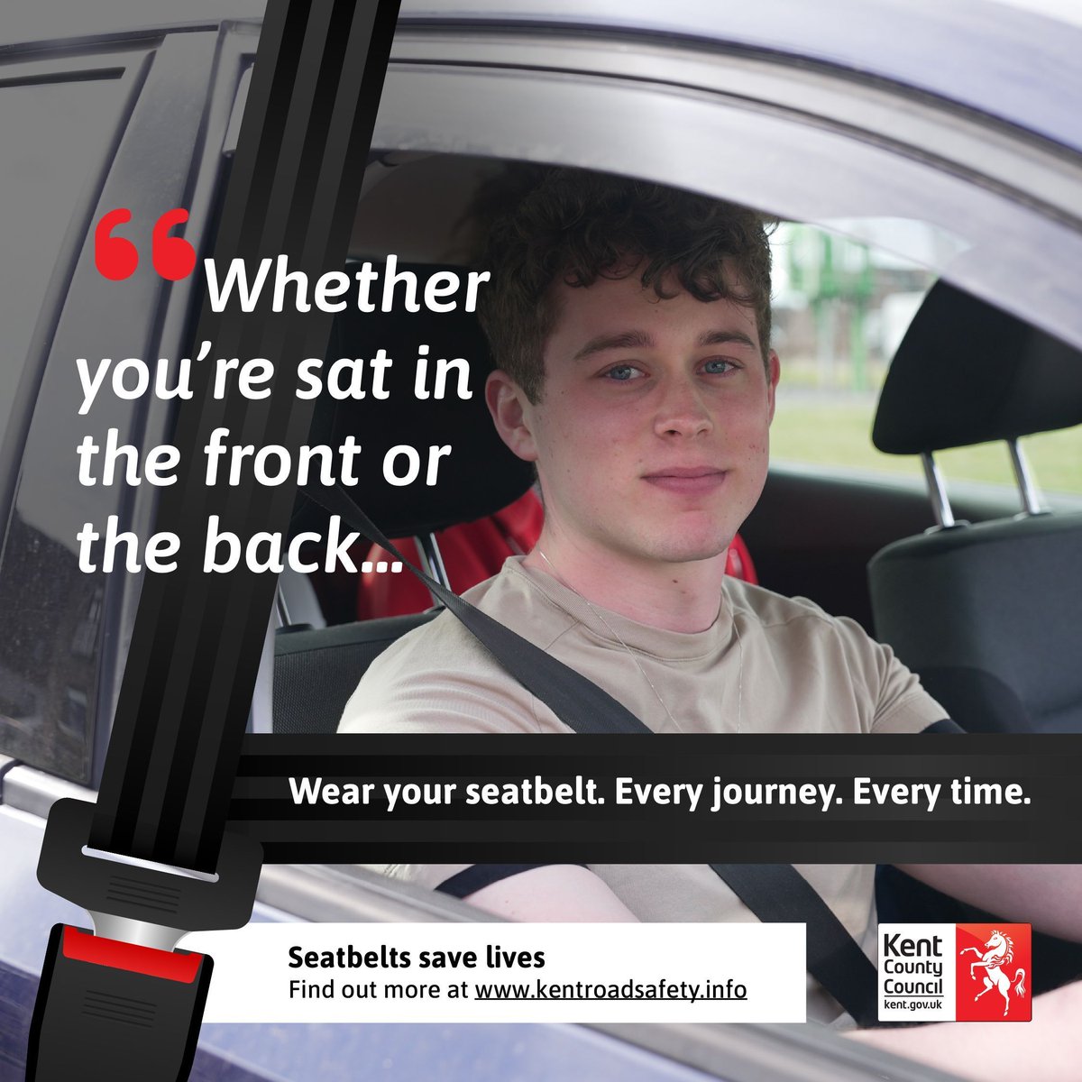 Whether you're sat in the front or the back, wear your seatbelt. Every journey. Every time

#Fatal4 #KentRoadSafety