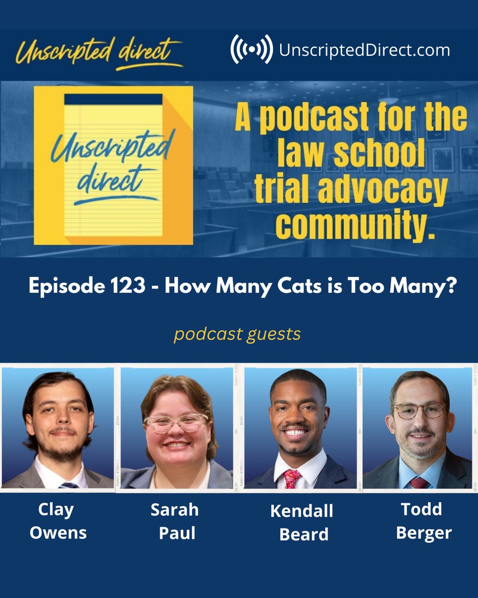 🎙️ Welcome to Season 9! 
How Many Cats is Too Many? 🐱

Summer’s funniest moments

Top Gun: Chatting w <a href="/OhioStateLaw/">The Ohio State University Moritz College of Law</a> Champs Sarah Paul, Clay Owens &amp; Kendall Beard

AI, new season storylines &amp; trial league spotlight

Mailbag: emails written by ChatGPT 👀

🎧buzzsprout.com/1834655/episod…