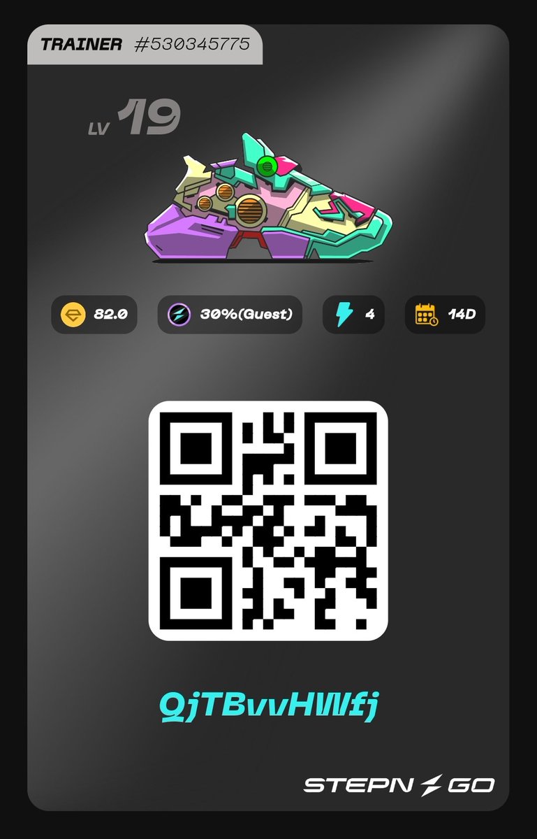 pecstaps's tweet image. #STEPNGO
Lending out my sneaker👟 (trainer efficiency 82)
⏰14 days
🔋4 energy per day (20min/day)
💰30% guest
🎁 QjTBvvHWfj 🎁

#GiftBagcode
🎁 G111DQhFZKD6 🎁

#activationcode #STEPN
🎁 51791634 🎁

#stepncode 
#codestepn
#STEPNRun
#STEPNHAUS
#STEPNGOHAUS
#ギフトバックコード