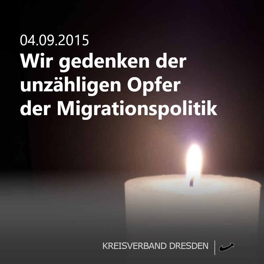 Millionen Straftaten, unzählige Tote und Verletzte, Angst, Leid sowie geschätzt 1 Billion Euro Kosten - das ist die Bilanz der von den Altparteien gewollten unkontrollierten Massenmigration in unser Land der letzten 10 Jahre.

t.me/afddresden 💙🇩🇪

Wir gedenken heute der