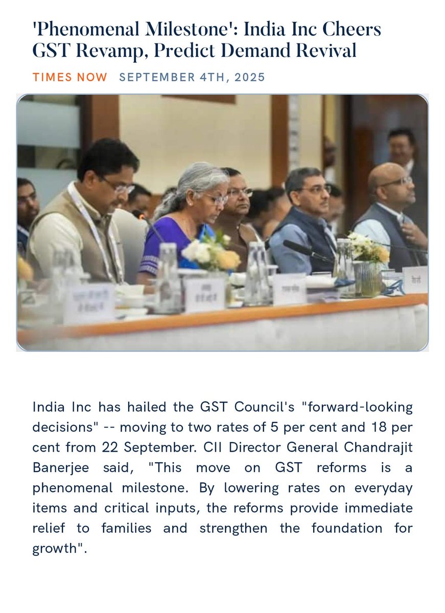 'Phenomenal Milestone': India Inc Cheers GST Revamp, Predict Demand Revival
timesnownews.com/business-econo… 

via NaMo App