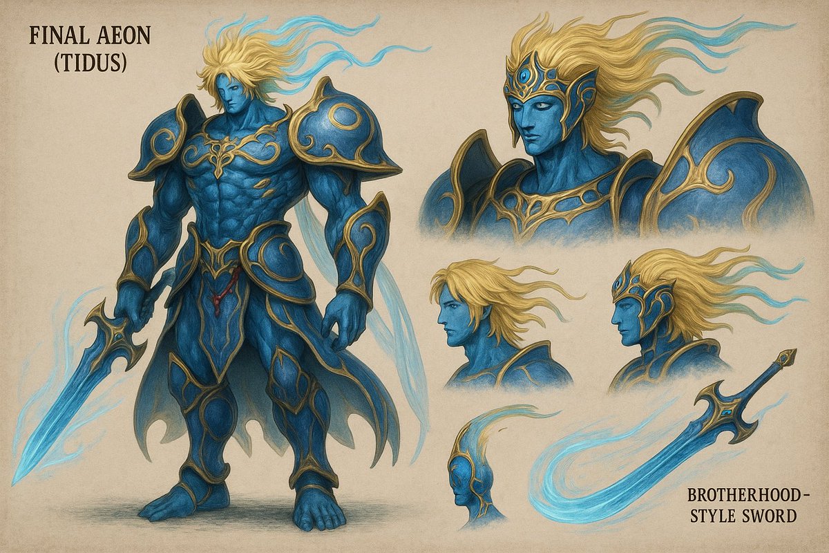 entpnerd's tweet image. What might Yuna’s final aeon have looked like if Tidus had become a fayth? Credit to @ChatGPTapp for the pic. #FinalFantasyX