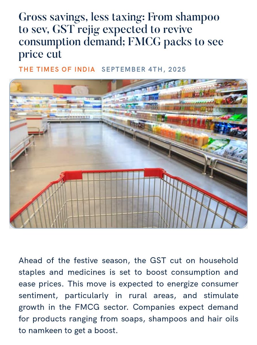 Gross savings, less taxing: From shampoo to sev, GST rejig expected to revive consumption demand; FMCG packs to see price cut
timesofindia.indiatimes.com/business/india… 

via NaMo App