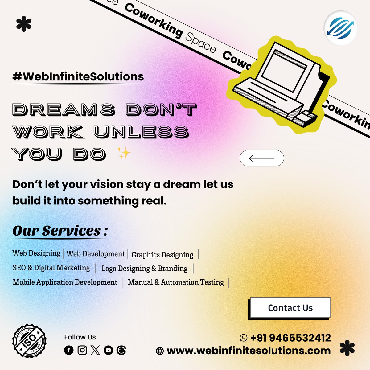 WebInfiSol's tweet image. 💼 Transform your vision into reality with Web Infinite Solutions!
From web & mobile dev to branding, SEO & testing — we build it all.
#WebInfiniteSolutions #TechSolutions #WebDev #AppDev #DigitalMarketing #Branding #AutomationTesting