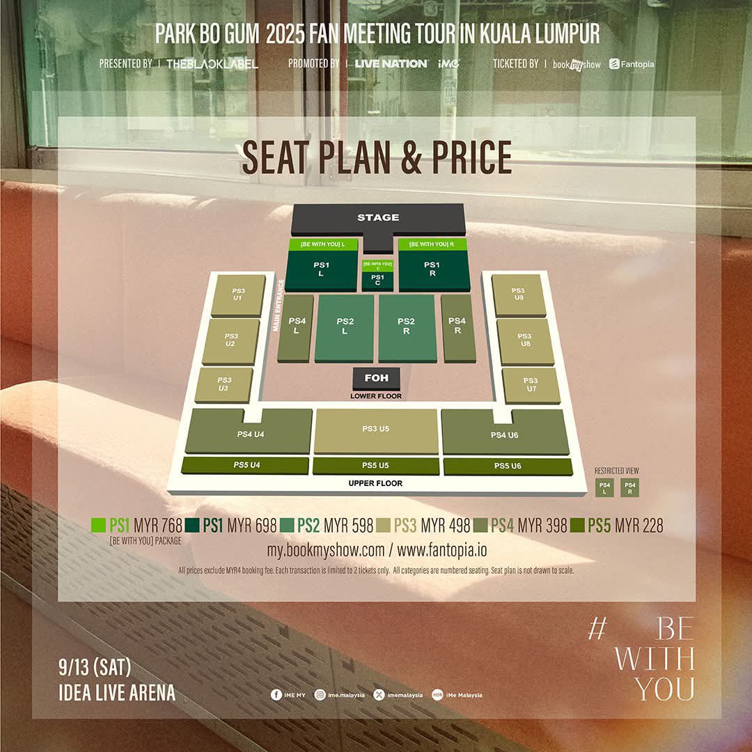 WTS
PARK BO GUM 2025 FAN MEETING TOUR [BE WITH YOU] IN KUALA LUMPUR
9/13 (SAT)

Selling Tickets
🎫4x PS1 (Be With You Package)
🎫3x PS2. 
🎫4x PS5. 

📩Dm if interested
#PARKBOGUM #박보검 #BEWITHYOU
#PARKBOGUMinKL #BEWITHYOUinKL