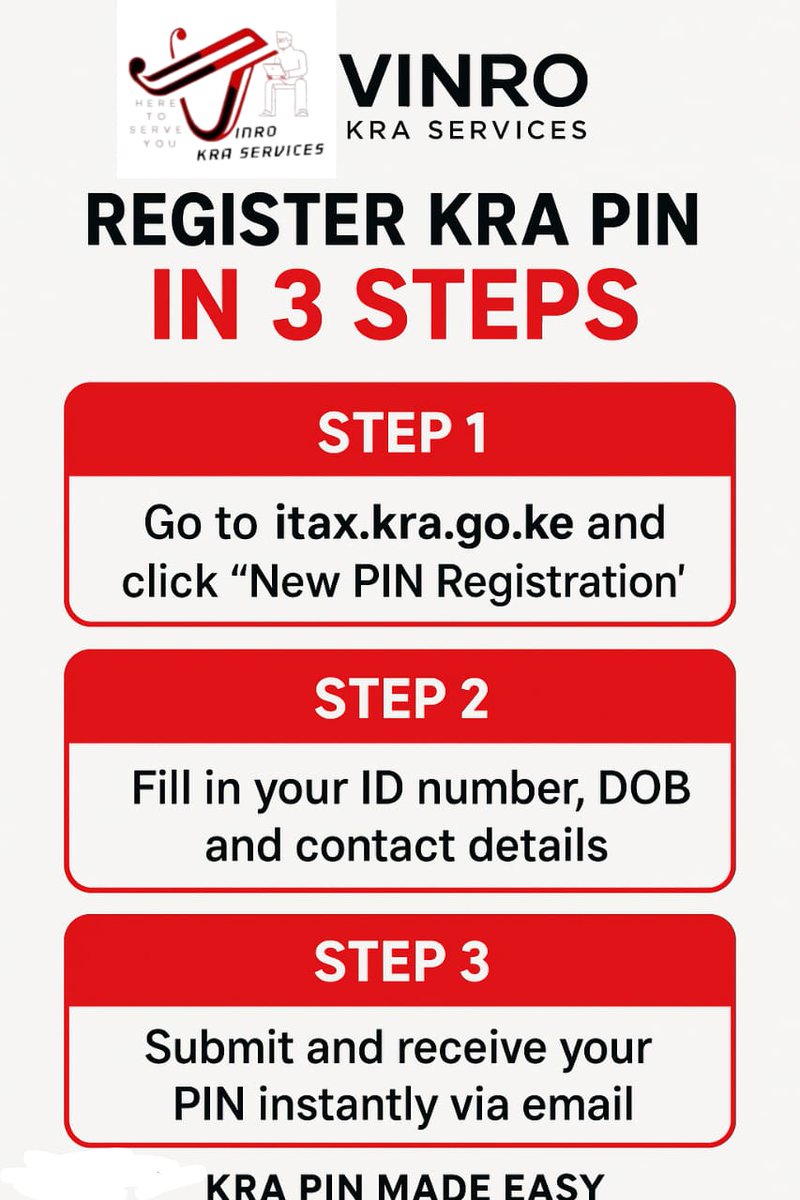🎥 Need a KRA PIN but not sure where to start?
In just 30 seconds, we’ll guide you through the simple steps to register your KRA PIN online.

👉 Avoid delays &amp; penalties—get compliant today!

#KRAPIN #KenyaTax #VinroKRAServices