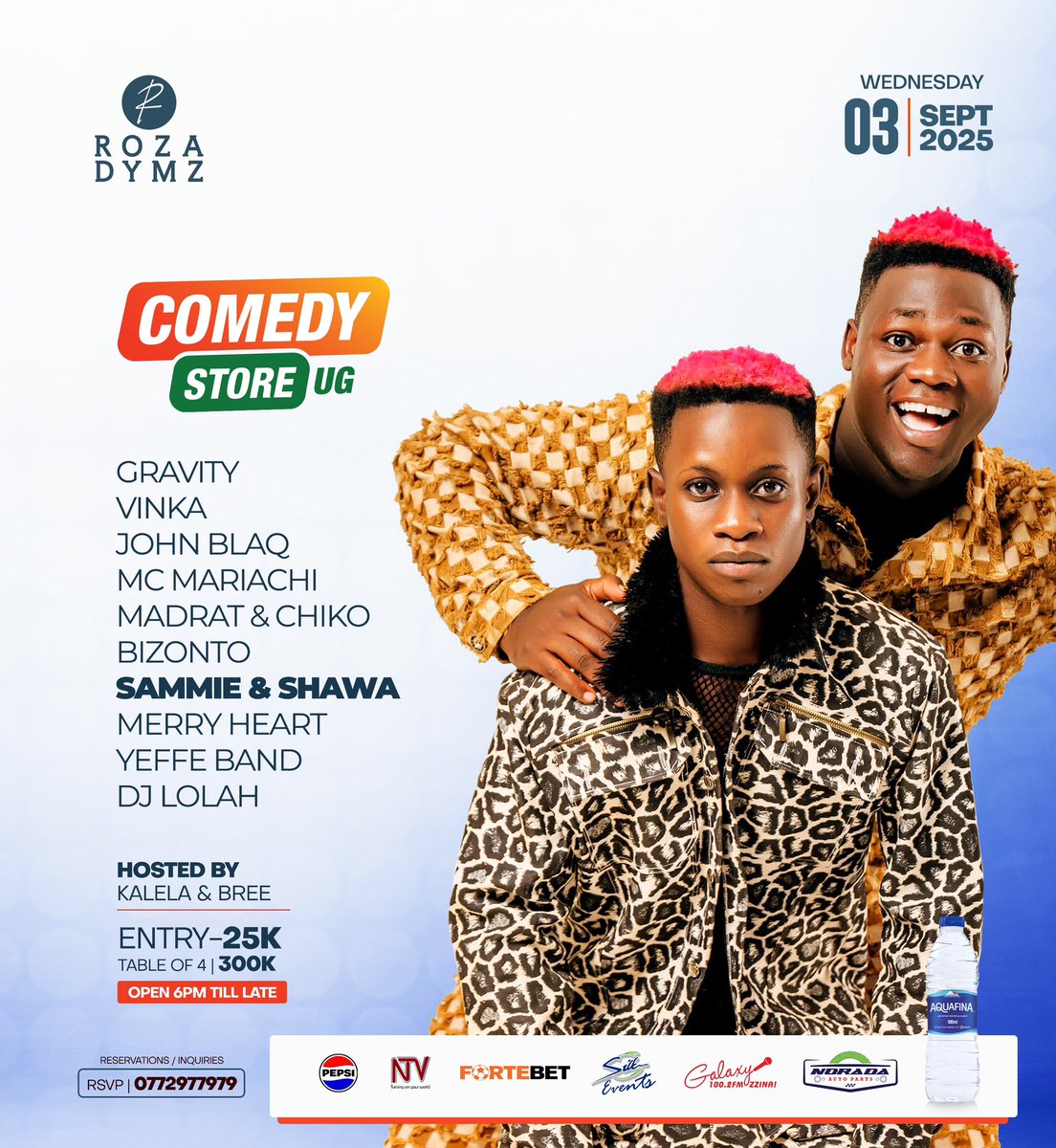 Comedy Store Uganda๐๐+๐ถ๐ถ (@comedystoreug) on Twitter photo Wednesday Plot sorted โ
#ComedyStoreWednesdays โฆ <a href="/AlexMuhangi/">Alex Muhangi</a> Presents to you <a href="/IamVinka/">IamVinka</a>, <a href="/chikoandmadrat/">Madrat and Chiko Official</a>, Gravity Omutujju, MC Mariachi, <a href="/Sammieandshawa/">Sammie and shawa</a>, Bizonto and so many more
Entrance: 25k, 300k a table of 4
Venue: Roza Dymz Kololo
Hosted by <a href="/kalelacomedian/">#1Musoga1Chapat</a>, <a href="/brendiebai/">Busingye (Bree)</a> Wednesday Plot sorted โ
#ComedyStoreWednesdays โฆ <a href="/AlexMuhangi/">Alex Muhangi</a> Presents to you <a href="/IamVinka/">IamVinka</a>, <a href="/chikoandmadrat/">Madrat and Chiko Official</a>, Gravity Omutujju, MC Mariachi, <a href="/Sammieandshawa/">Sammie and shawa</a>, Bizonto and so many more
Entrance: 25k, 300k a table of 4
Venue: Roza Dymz Kololo
Hosted by <a href="/kalelacomedian/">#1Musoga1Chapat</a>, <a href="/brendiebai/">Busingye (Bree)</a>
