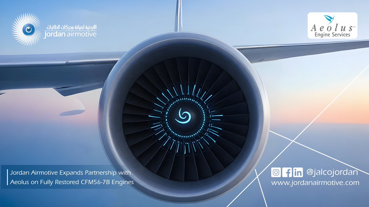 Jordan Airmotive Expands Partnership with Aeolus Engine Services on CFM56-7B engine deliveries, reinforcing our growth and trusted MRO expertise.

#JordanAirmotive #MRO #CFM56 #Aviation #EngineOverhaul #Aeolus #Partnerships