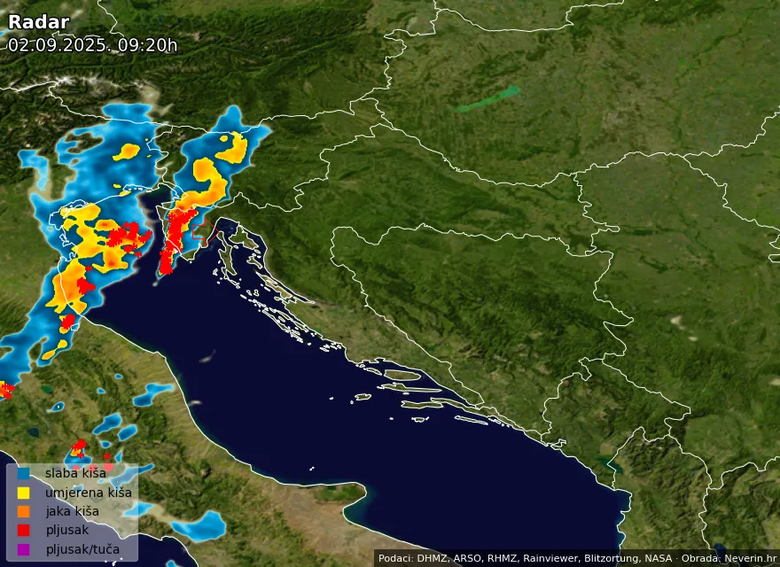 Stiže izražena fronta sa zapada.., kod nas je vjerojatno sredinom dana ili rano poslijepodne ⛈️.., na djelu strani zap. obale Istre (osobito Novigrad) jutros je bilo prilično jako nevrijeme sa obilnim pljuskovima. U Novigradu je u kratko vrijeme palo čak 120 mm kiše ⛈️ !!