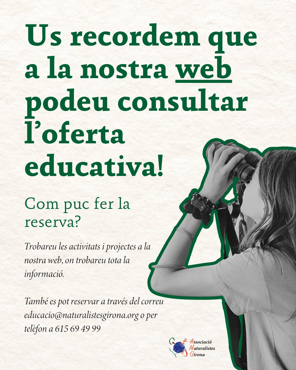 Projectes educatius 25/26 en marxa!

🏖️Castell: la natura de la platja com no l’has vist mai (per escoles de Palamós, Palafrugell i Mont-ras).

💧Residus en ruta: una gimcana per a 3r i 4t d’ESO a Girona.

👩‍🏫Tallers variats a mida de cada curs 

👉tuit.cat/M9xKo