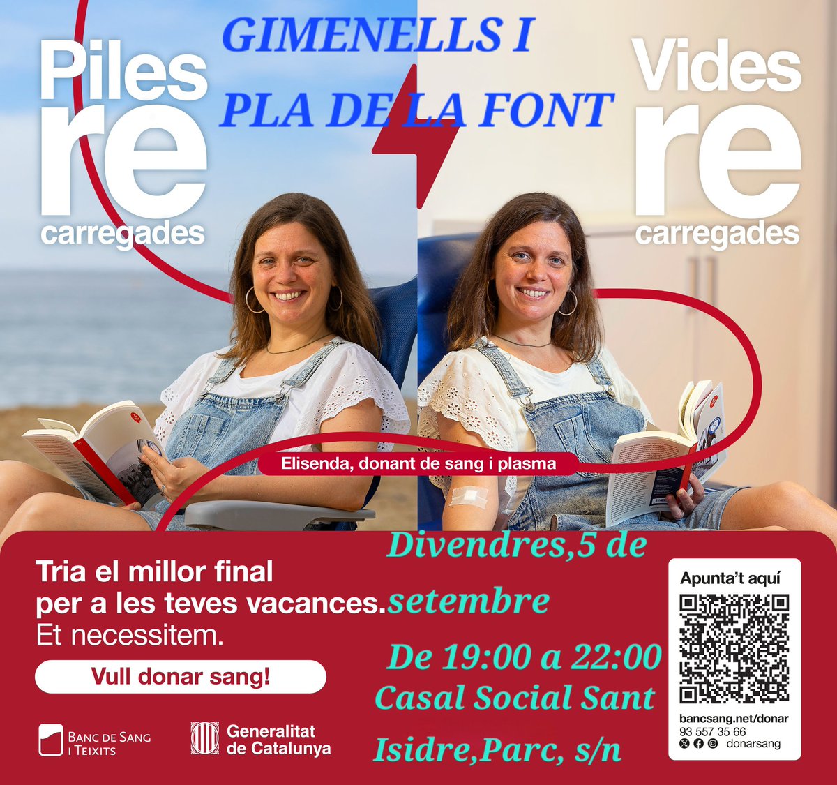 #GimenellsielPladelaFont
Divendres,5 de setembre
De 19:00 a 22:00
Casal Social Sant Isidre,Parc,s/n
@donants_urgell @Donants_segarra <a href="/hospitalclinic/">Hospital Clínic</a> <a href="/COMBarcelona/">Col·legi Metges BCN</a> @FCDS <a href="/COMLLEIDA/">Col·legi de Metges de Lleida</a> <a href="/morenin69/">Morenin69 Alcarràs</a> <a href="/semgencat/">SEM. Generalitat</a> <a href="/dsangPLAdURGELL/">donantssang_plaurgell</a> <a href="/donants_segria/">Donants Sang Segria</a> <a href="/donarsang/">Banc de Sang</a> <a href="/Bancdesang/">BANCESANGSALLEBCNETA</a> @Salutcat