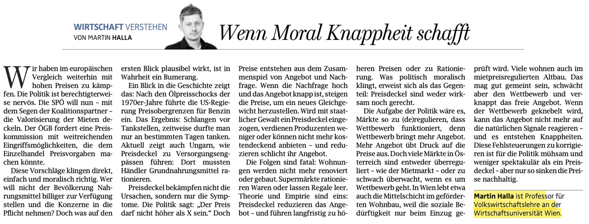 HallaMartin's tweet photo. Preisdeckel = Linkspopulismus. Moralisch gut gemeint, ökonomisch schlecht gemacht. https://t.co/Tsy2yI4kf2